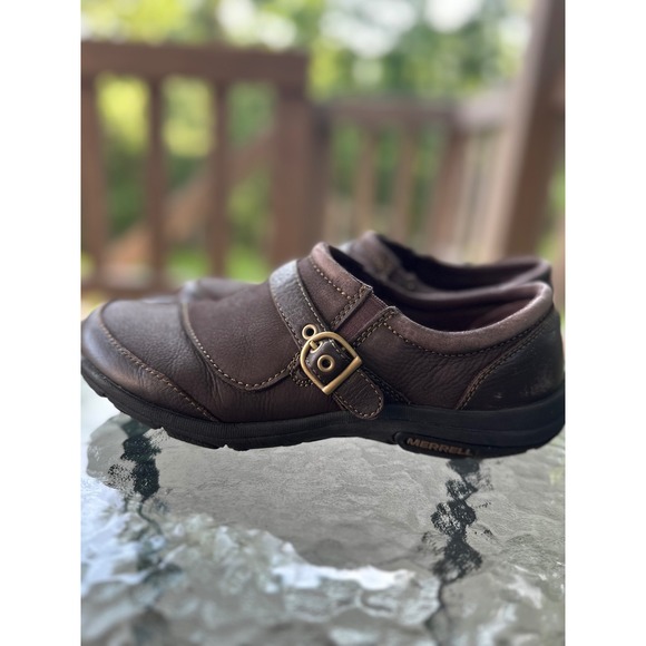 Merrell Leather Espresso Clogs Buckle Accent Comfort Walking Shoes US‎ 9.5 - Picture 1 of 12